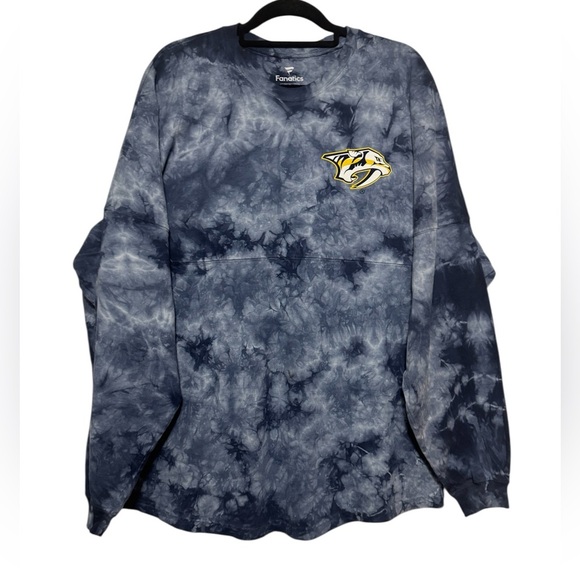 Nashville Predators Fanatics Women's Navy Tie -Dye Long Sleeve T-Shirt Sz Large - Picture 4 of 6